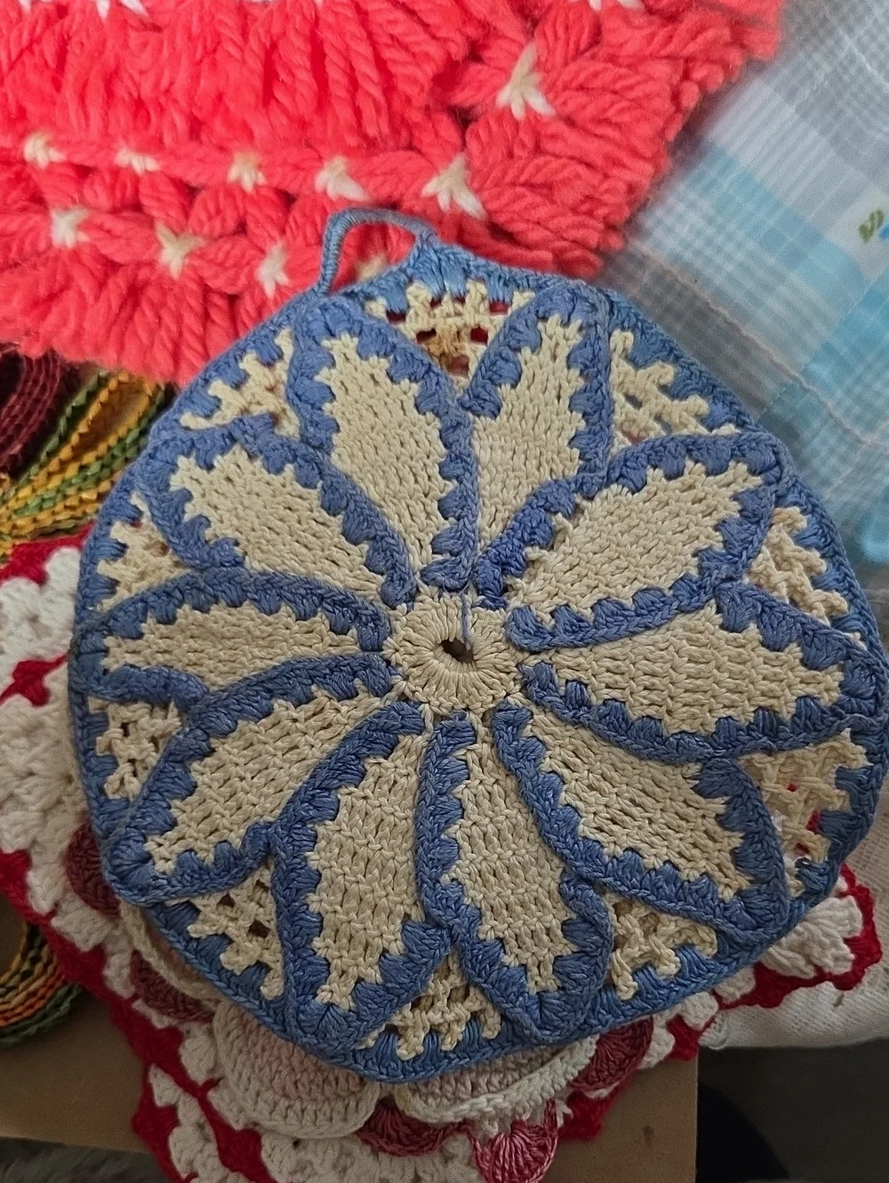 Handmade Crochet Flower Coasters - Red, Pink, Cream Estate Bundle